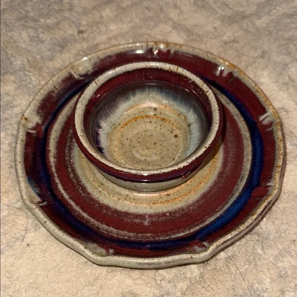 Signed Blue Ridge Pottery Virginia 2000 Handcrafted Ceramic Dip Plate - Picture 2 of 9